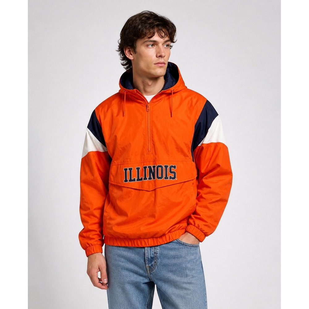 Majestic Illinois Fighting Illini Half Zip Windbreaker Jacket Orange Mens Medium